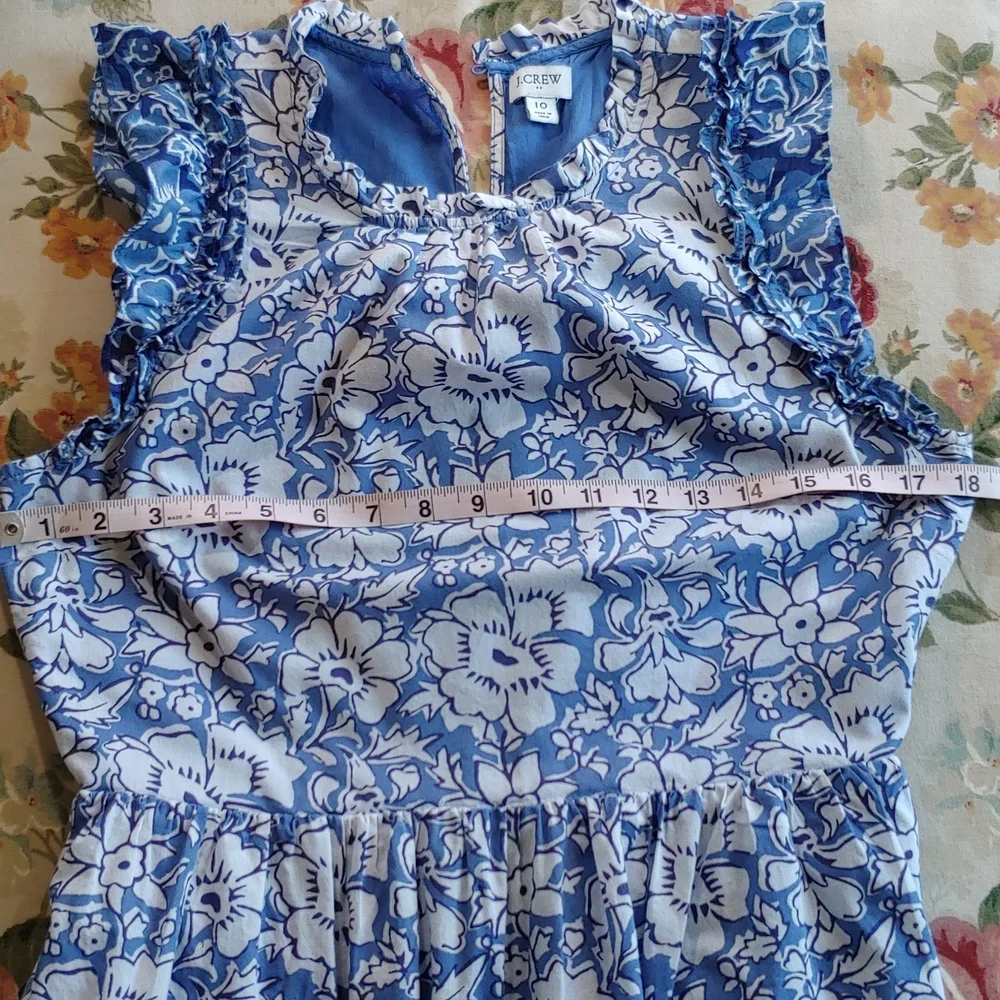 J. Crew Cotton Tiered Ruffle Midi Dress Blue Floral Women's size 10 - Picture 8 of 17
